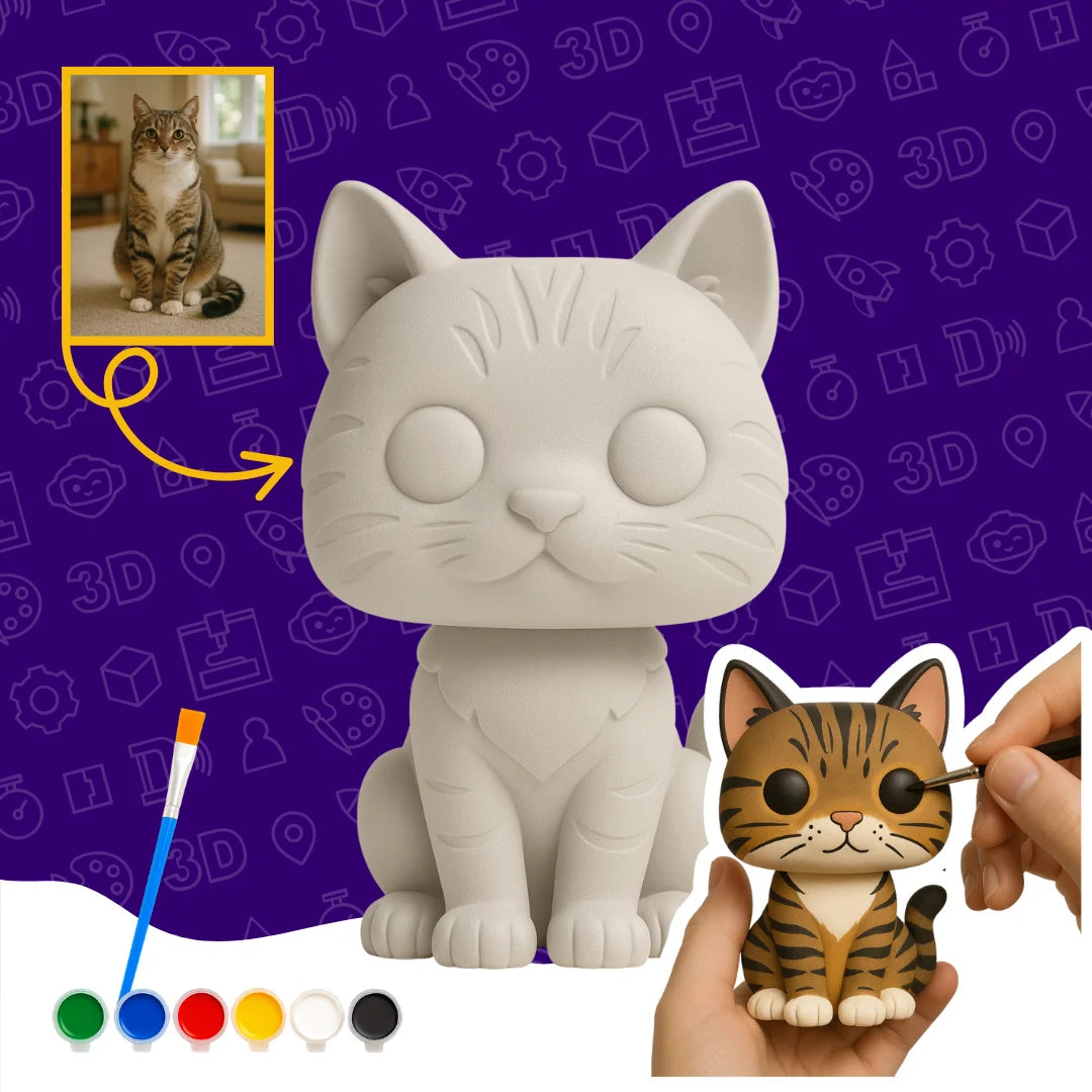 Boyanabilir Kedi Figürü - Kişiye Özel 3D Figür